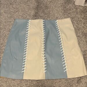 Miami Blue and Cream Lace-Up Mini Skirt